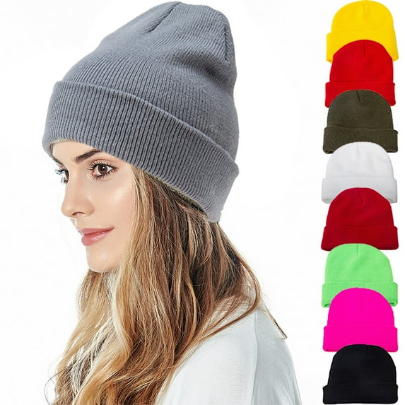 Gyouwnl Women Beanie Hat, Fashion Casual Solid Color Cozy Soft Skin-friendly Knitted Woolen Yarn Winter Head Warm Cuffed Skull Cap