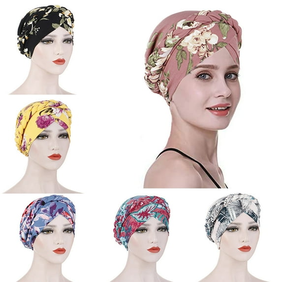 Gyouwnl Women Turban Hat, Fashion Elegant Floral Print Braid Design Soft Cozy Milk Silk Sleep Night Cap Hair Care Cap Chemo Bonnet Muslim Headwrap Headwear for Hair Beauty Daily Wear