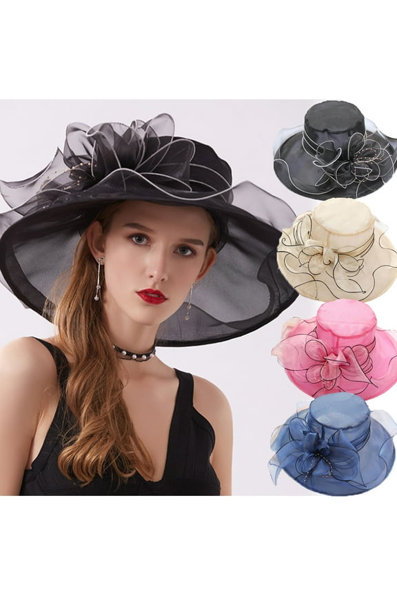 Gyouwnl Women's Organza Church Hat Feather Veil Fascinator Bridal Tea Party Wedding Hat