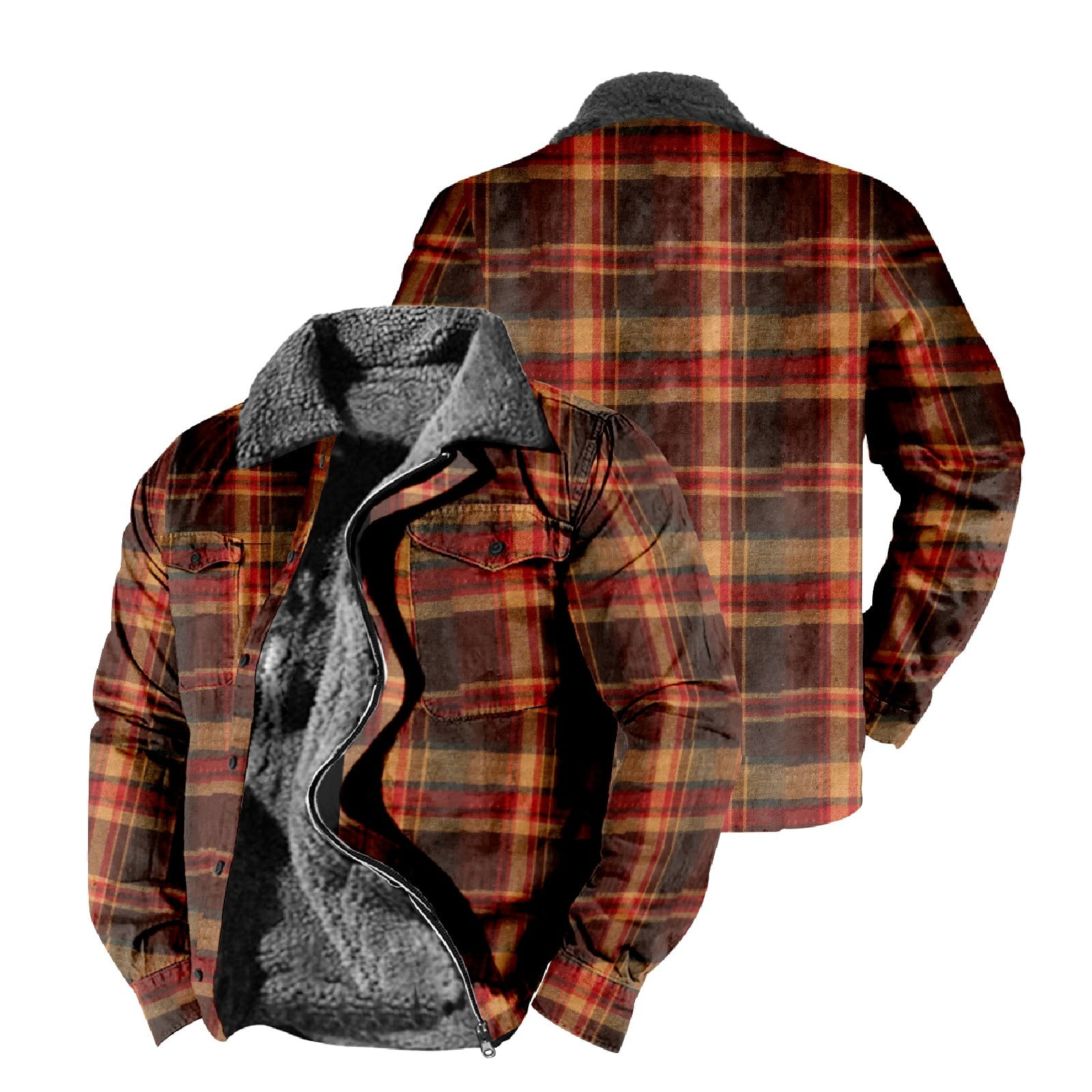 Gyouwnll Men's Warm Lined Wool Plaid Shirt Jacket - Classic Style for ...