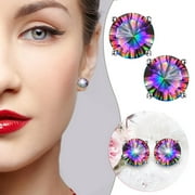 Gyouwnll Natural Colorful Stone Jade Earrings Plated Round Four Claws Stud Earrings