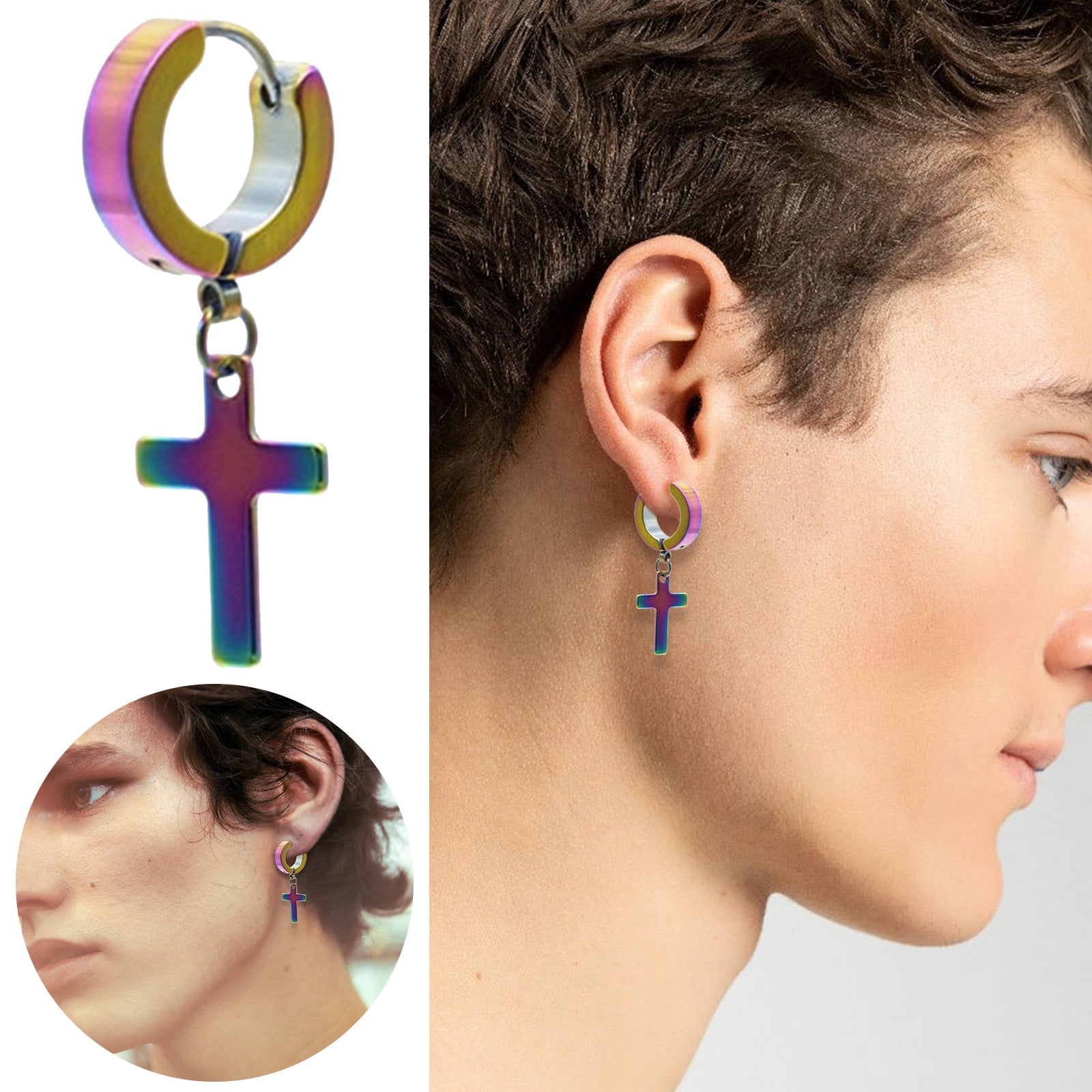 Gyouwnll Titanium Steel Men s Cross Earrings Stainless Steel Hip