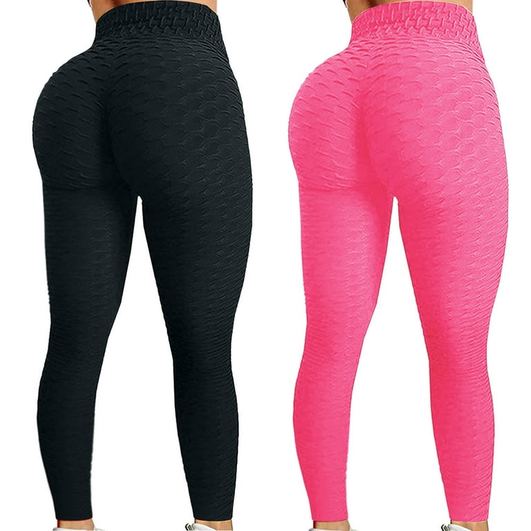 Gyouwnll Women's Bubble Hip Lifting Exercise Fitness Running High Waist  Yoga Pants(Hot Pink L) 