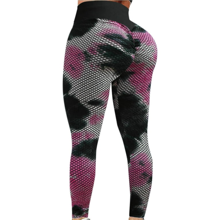 Gyouwnll Women's Ruched Butt Lifting High Waist Yoga Pants Stretchy Workout  Leggings(Pink XL) 