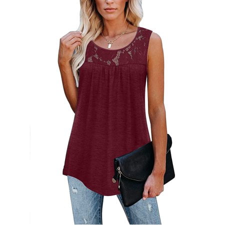 Gyouwnll Womens Tops Tank Tops For Women Sleeveless Lace Active Tank Tops Ruffle Loose Tunic Blouse Shirt Blouse