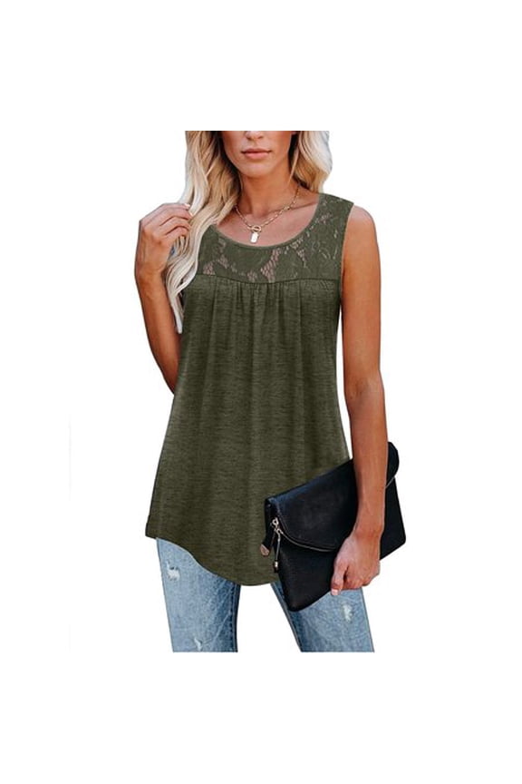 Womens Tops Tank Tops For Women Sleeveless Lace Active Tank Tops Ruffle Loose Tunic Blouse Shirt Blouse