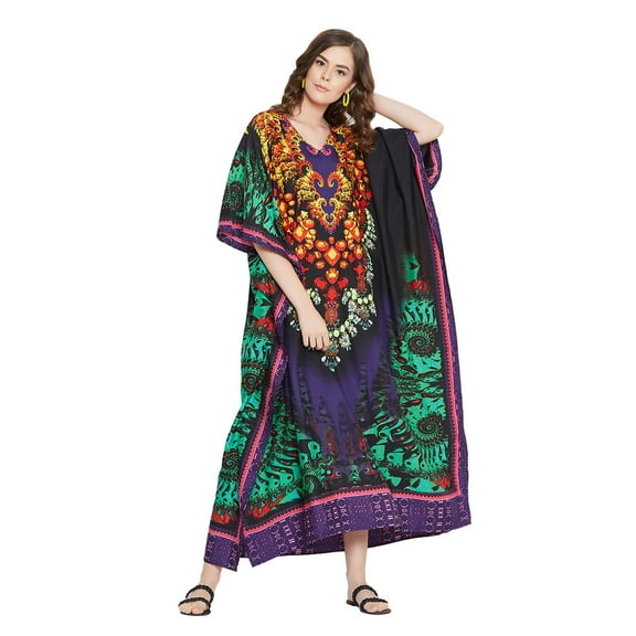 Gypsie Blu Dark Purpal Floral Plus Size Polyester Long Kaftan Dresses for Women