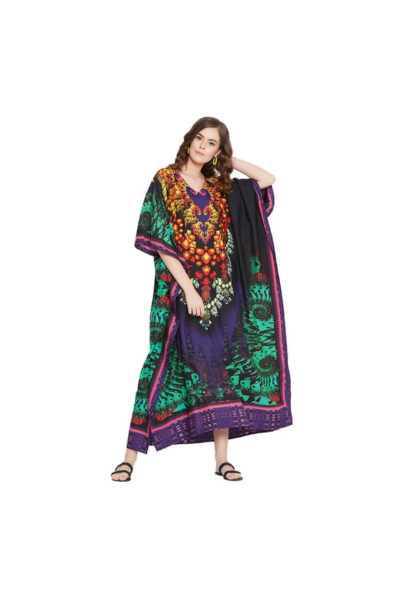 Gypsie Blu Dark Purpal Floral Plus Size Polyester Long Kaftan Dresses for Women