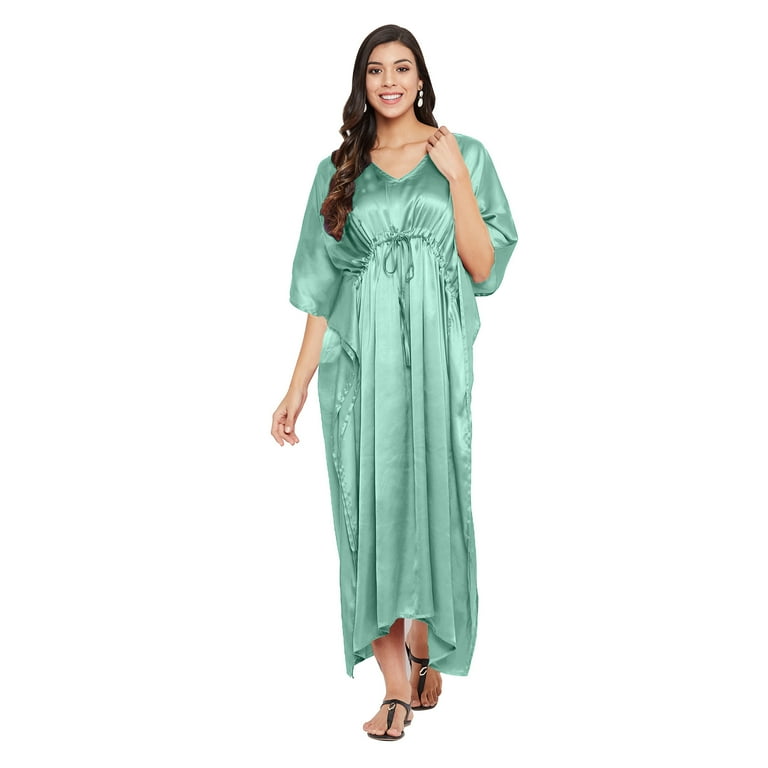 Gypsie Blu Satin Silk Kaftan for Women Sleepwear Maxi Dress
