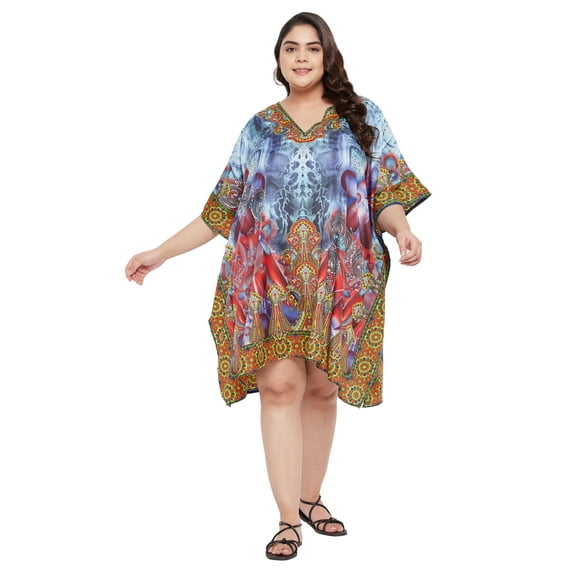 Gypsie Blu Women Tunics Dress Short 3/4 Sleeves Caftans for Ladies Casual Dresses