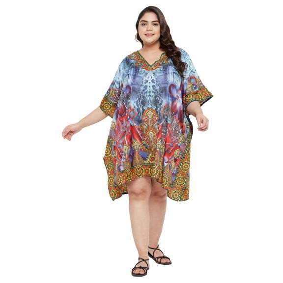 Gypsie Blu Women Tunics Dress Short 3/4 Sleeves Caftans for Ladies Casual Dresses