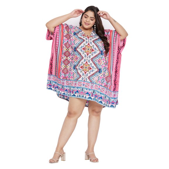 Gypsie Blu Women Tunics Dress Short 3/4 Sleeves Caftans for Ladies Casual Dresses