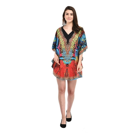 Gypsie Blu Women Tunics Dress Short 3/4 Sleeves Caftans for Ladies Casual Dresses