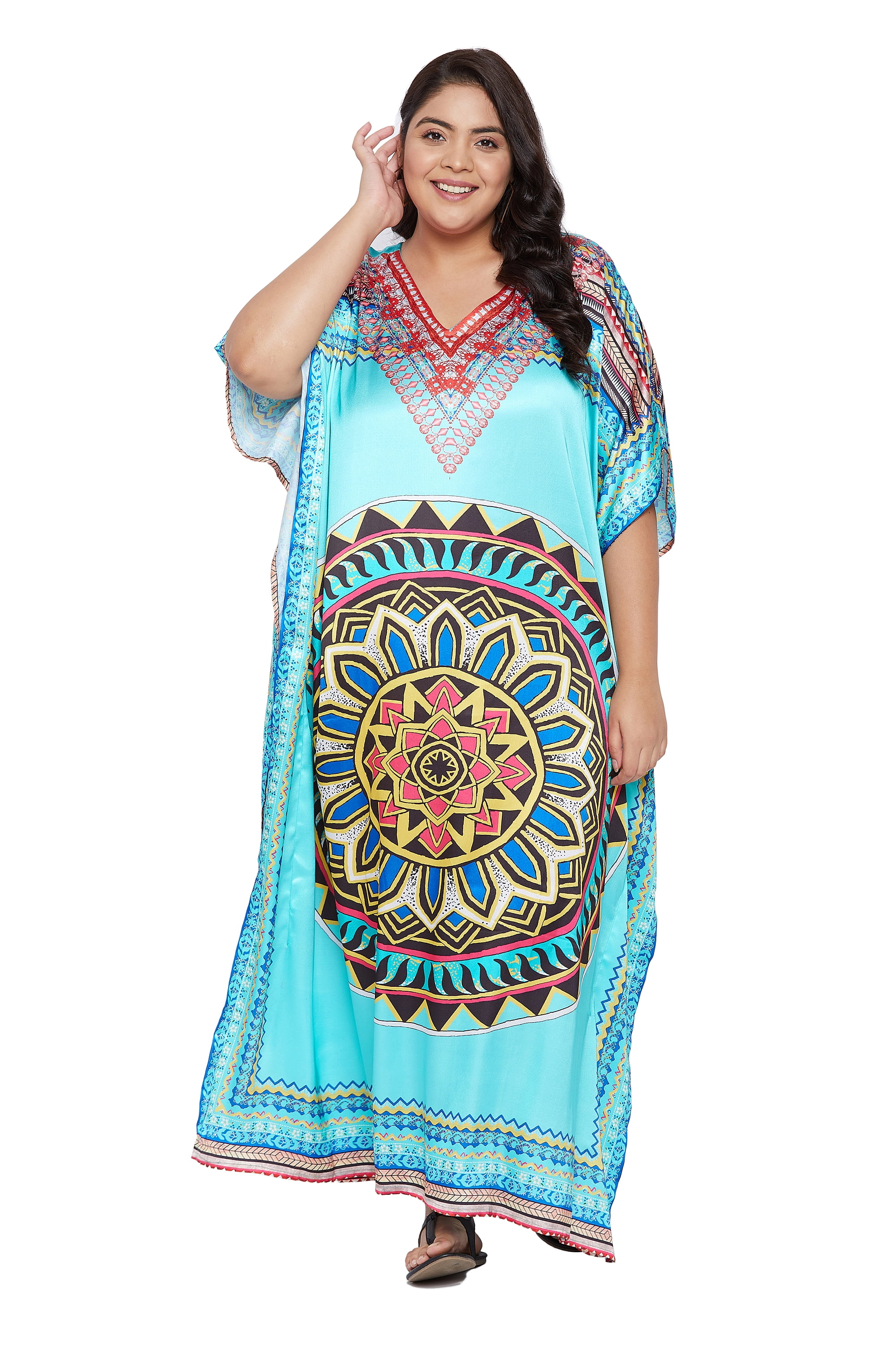 blue dress for baby girl Floral Light Grey Satin Silk Kaftan Plus Size 1x-3x Beach
