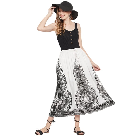 Gypsie Blu Women's Skirt A-Line Long Maxi Rayon Boho Elastic Waist Midi Skirt