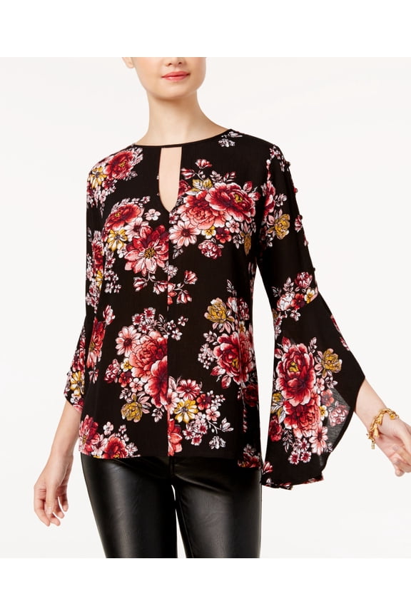 Gypsies Moondust Juniors Gigi Printed Keyhole Top Black Floral M