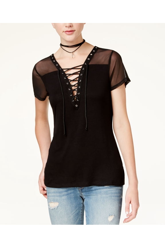 Gypsies Moondust Juniors Mesh Lace Up Tee Black M