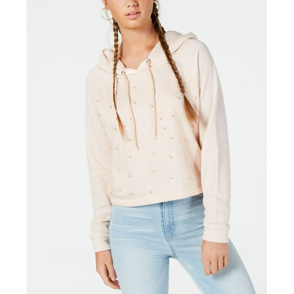 Gypsies Moondust Juniors Pearl Embellished Hooded Sweatshirt Blush Nude L