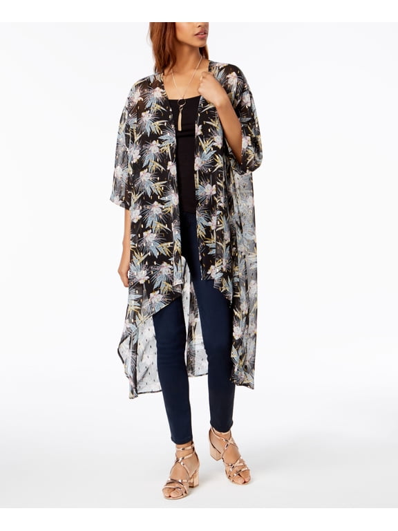 Gypsies Moondust Juniors Printed High Low Kimono Black Floral S
