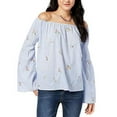 thumbnail image 1 of Gypsies Moondust Juniors Striped Embroidered Off The Shoulder Top Blue White XL, 1 of 1