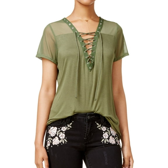 Gypsies & Moondust Womens Mesh Basic T-Shirt, Green, Juniors, X-Small