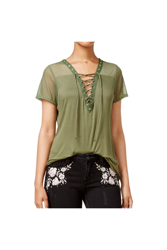 Womens Mesh Basic T-Shirt, Green, Juniors, X-Small