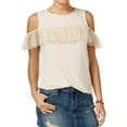 thumbnail image 1 of Gypsies & Moondust Womens Ruffle Trim Knit Blouse, Beige, Juniors, X-Small, 1 of 1
