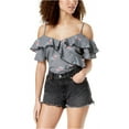 thumbnail image 1 of Gypsies & Moondust Womens Ruffled Gingham Cold Shoulder Blouse, Black, X-Large, 1 of 1