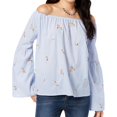 thumbnail image 1 of Gypsies & Moondust Womens Striped Embroidered Off the Shoulder Blouse, Blue, Small, 1 of 1
