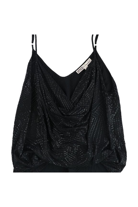 Womens Textured Cowl Neck Cami Tank Top, Black, Large