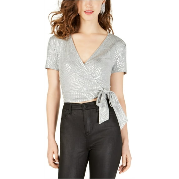 Gypsies & Moondust Womens Tie-Hem Crop Top Blouse, Metallic, Medium