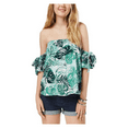 thumbnail image 1 of Gypsies and Moondust Juniors' Off-The-Shoulder Tie-Sleeve Top (Green Leaf, L), 1 of 2