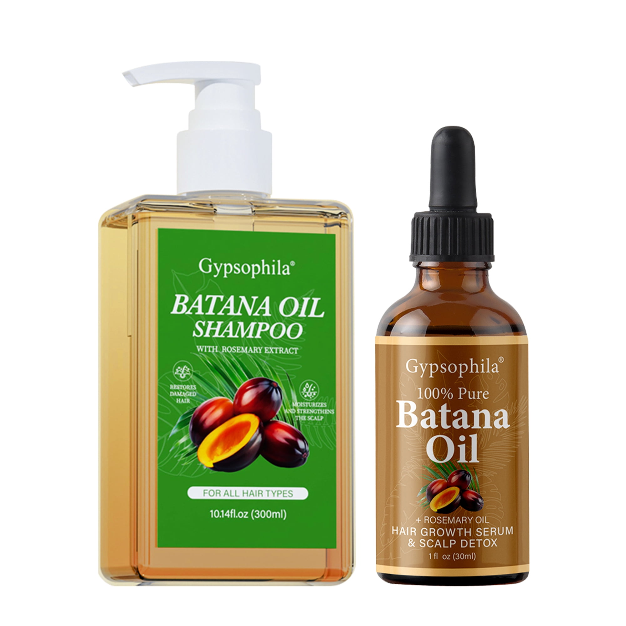 Gypsophila Women Batana Oil Shampoo and Hair Oil with Rosemary,Gently Cleanse Scalp, Help Strengthen Reduce Breakage, Hair Stimulation Product for Women & Unisex (10.14 fl.oz+1 fl.oz)