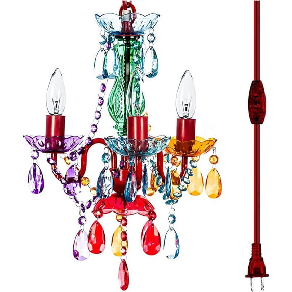 Gypsy Color Acrylic Crystal Chandelier, Multicolor 3 Lights Plug-in