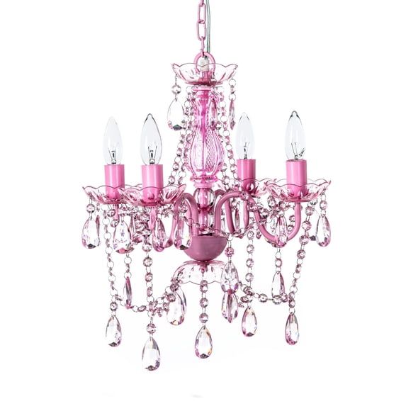 Gypsy Color Acrylic Crystal Chandelier, Pink 4 Light Ceiling Mount