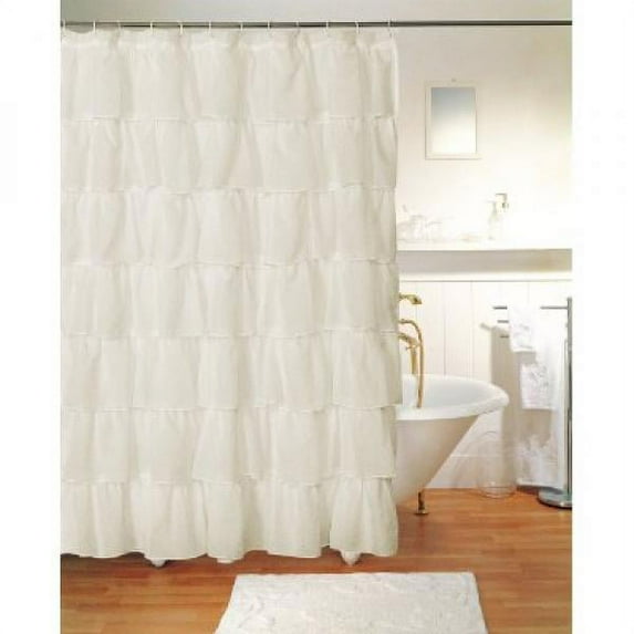Gypsy Cream Ruffled Fabric Shower Curtain 70" W X 72" L
