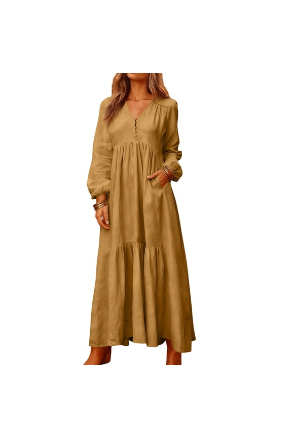 Gypsy Dress, Flowy Cotton Fabric for Easy Movement, Perfect Dress for Music Festivals, Ren Faires, and Boho-Themed Parties. Brown 3XL