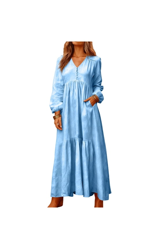 Gypsy Dress, Flowy Cotton Fabric for Easy Movement, Perfect Dress for Music Festivals, Ren Faires, and Boho-Themed Parties. Light Blue 3XL