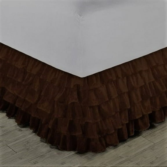 Gypsy Full Chocolate Ruffled Bed Skirt  Wrap Around Layered Solid Bed Dust Ruffle 20" Inch Drop