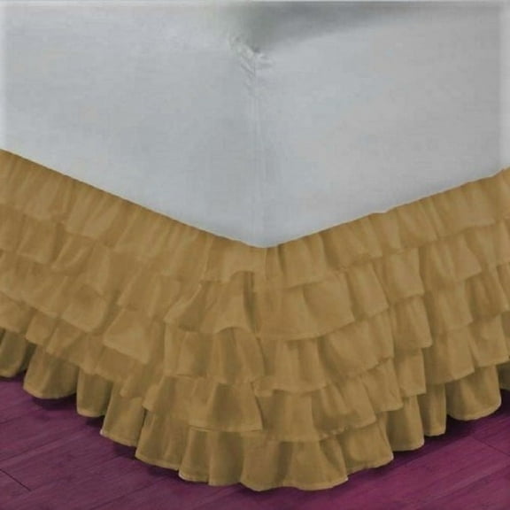 Gypsy Full Gold Ruffled Bed Skirt  Wrap Around Layered Solid Bed Dust Ruffle 20" Inch Drop
