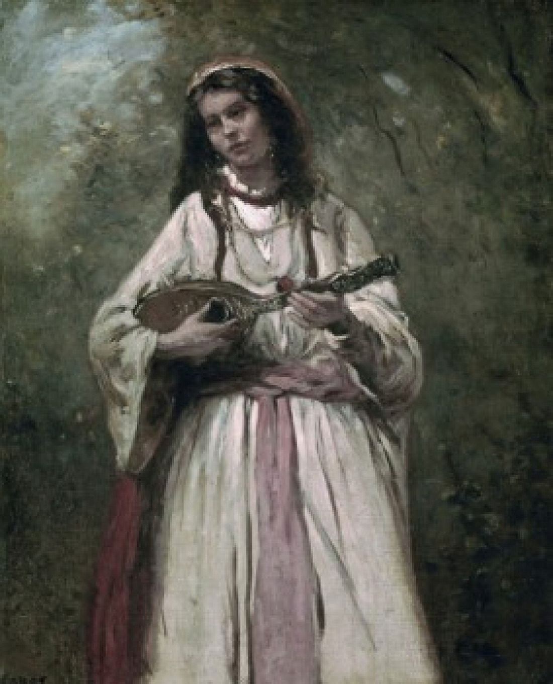Gypsy Girl With Mandolin ca1870 Jean-Baptiste-Camille Corot (1796-1875French) Oil on Canvas National Gallery of Art Washington DC USA Canvas Art - Jean-Baptiste-Camille Corot (24 x 36)