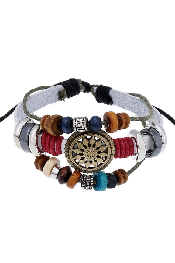 Gypsy Hippie Leather Braided Rope Beads Bracelets for Women Multilayer Leather Handmade Beaded