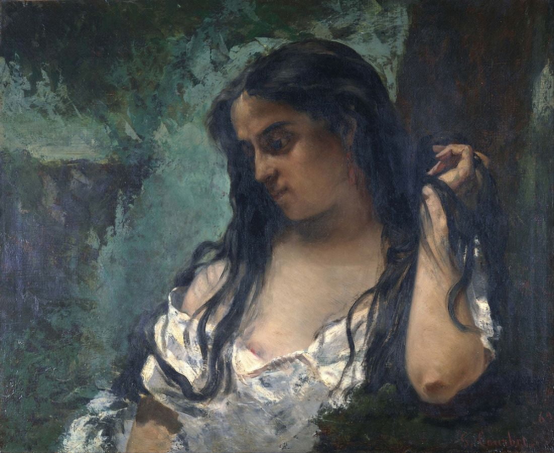 Gypsy In Reflection Canvas Art - Gustave Courbet (24 x 36)