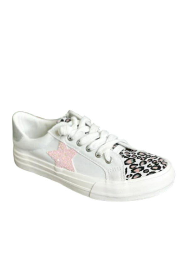 Womens Cosmic 2 Glitter Star Fashion Sneaker (7, White Pink Silver)