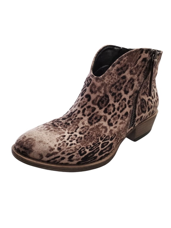 Womens Divine Animal Print Ankle Booties (Light Taupe, 6)