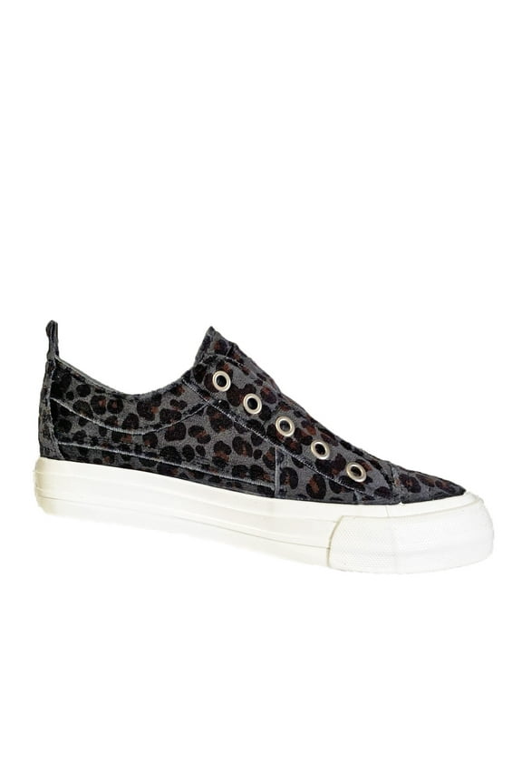 Womens Val Leopard Print No Lace Fashion Sneaker (Charcoal, 6.5)