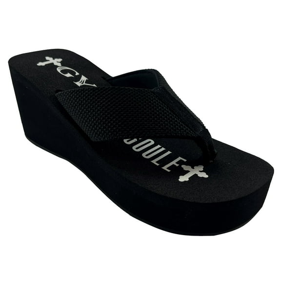 Gypsy Soule Platform Heel Thong Sandals, 3in Wedge Heel Comfort Soles, Black