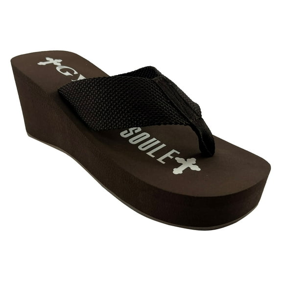 Gypsy Soule Platform Heel Thong Sandals, 3in Wedge Heel Comfort Soles, Brown