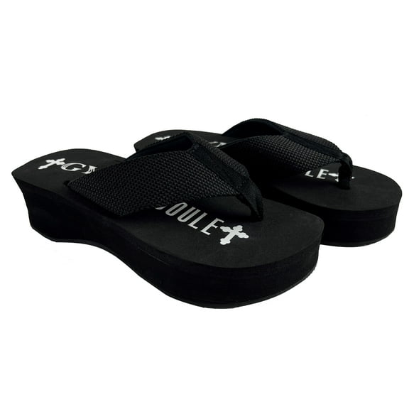 Gypsy Soule Platform Wedge Flip Flops, 2in Comfort Heel Thong Sandals, Black New