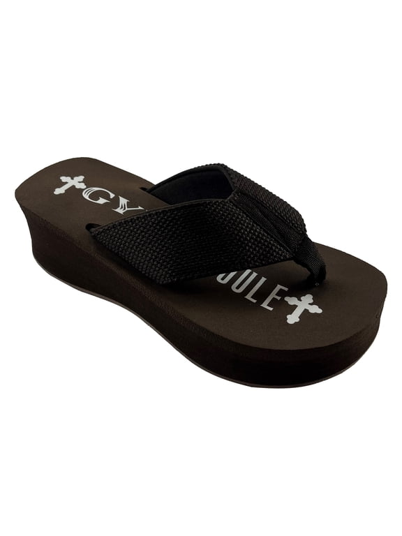 Platform Wedge Flip Flops, 2in Comfort Heel Thong Sandals,Brown